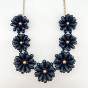Vintage Floral Bauble Necklace Black and Gold Beads